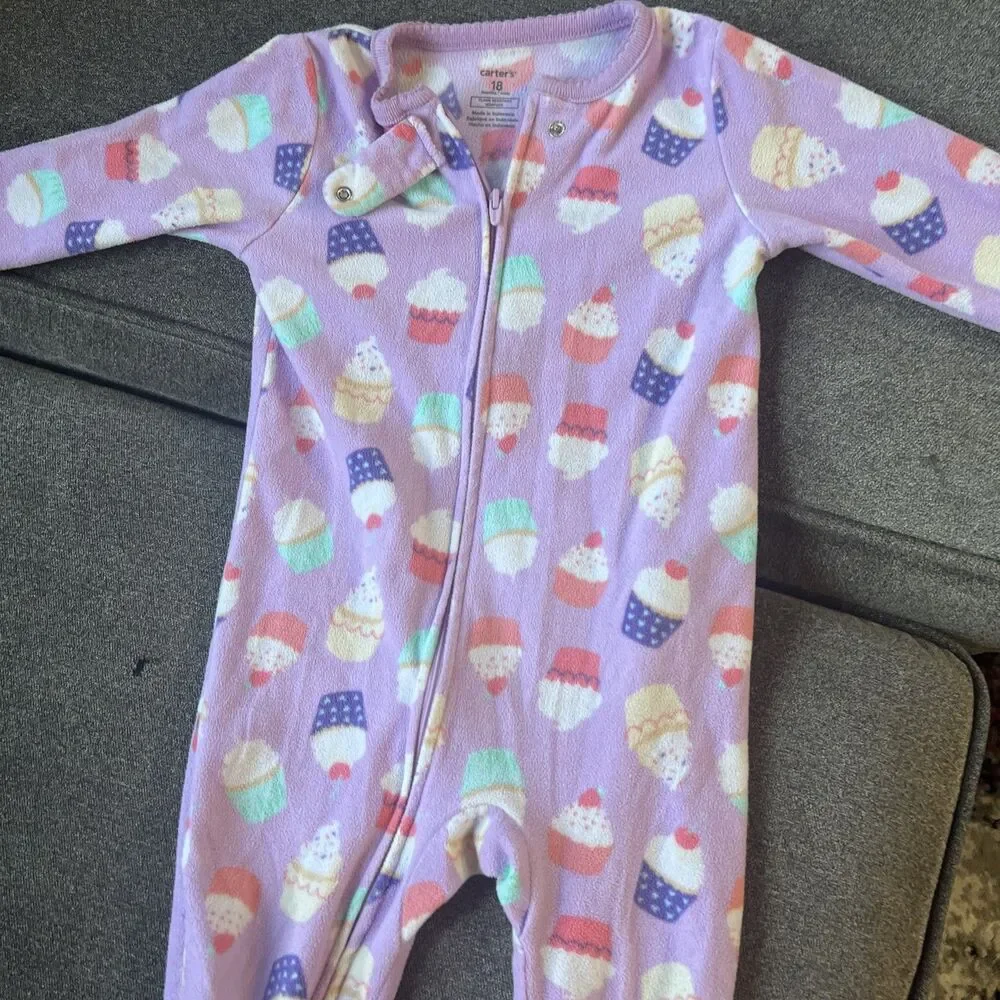 * CARTERS Purple‎ Cupcake Print Fleece Blanket Sleeper Girls 18 months